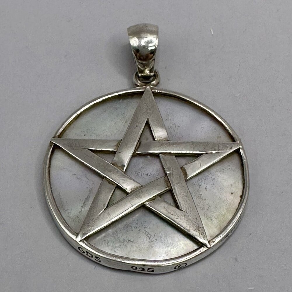 Pentagram Wiccan Pendant Pagan Protection Symbol Sterling Silver Signed GDS MOP